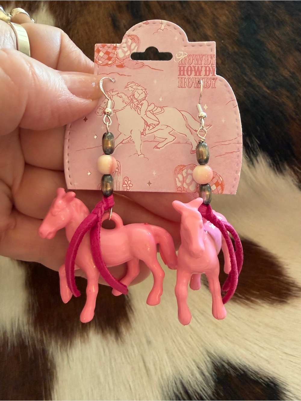 ❤️ 925 Pink Conch Cowgirl Pony Horse Rodeo Earrings Leather Tassels Beads - Picture 4 of 14